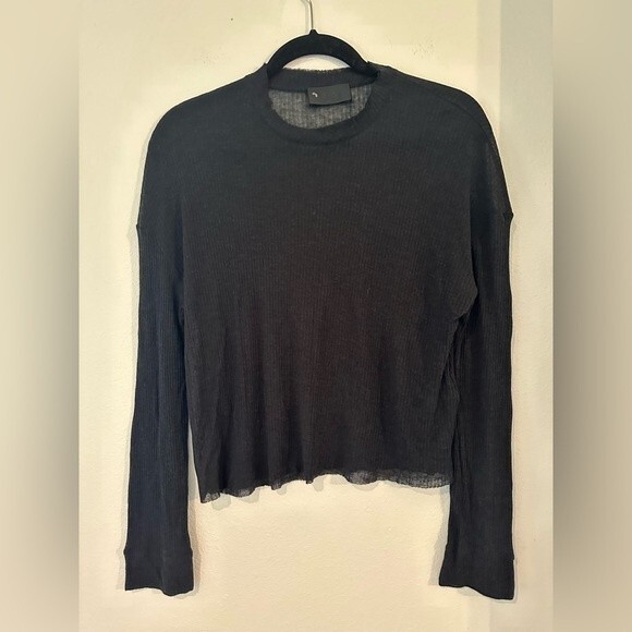 RtA Ribbed Cashmere Blend Long Sleeve Top Black Size XS - Picture 1 of 10